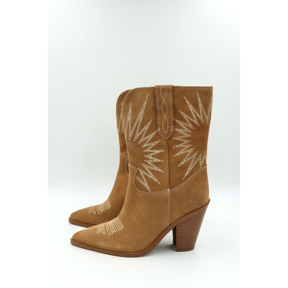 Marc Fisher Women Size 8 Brown Rogers Tan Cowboy Western Sunburst Embroider Boot